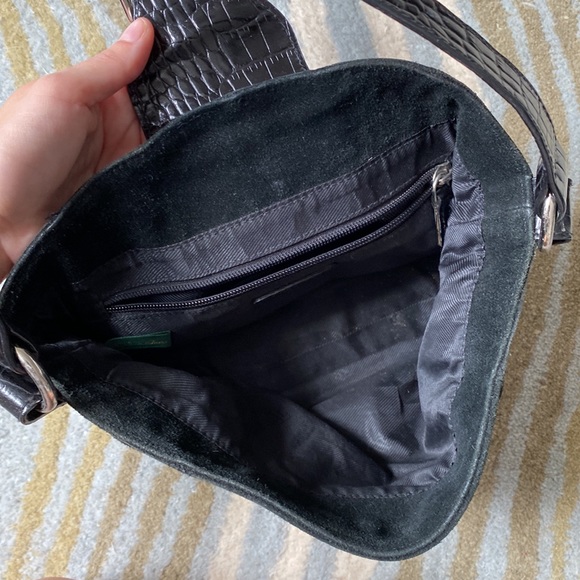 Vintage Lauren Ralph Lauren Suede Crocodile Leather Black Mini Purse Y2K - Picture 5 of 6